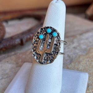 Silver Tone Cactus Turquoise Accent Ring - Blue Turquoise NWT OSFA